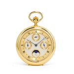A gilt-brass presentation timepiece with calendar and moon dials, Asprey, Modern 