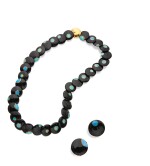  BLACK JADE AND OPAL NECKLACE AND PAIR OF EARCLIPS, TIFFANY & CO.