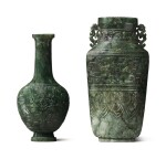 TWO SPINACH-GREEN JADE VASES, QING DYNASTY, 19TH CENTURY
