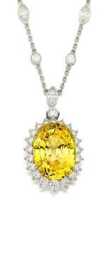 Yellow Sapphire and Diamond Pendent Necklace | 蒂芙妮 | 25.61克拉 天然黃色剛玉 配 鑽石 項鏈