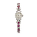 Platinum, Diamond And Ruby-Set Bracelet Watch Circa 1950