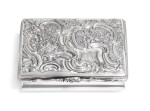 A German silver, ivory and painted leather snuff box with hidden compartment, probably German, circa 1740