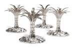 A SET OF FOUR ITALIAN SILVER PALM TREE CANDLESTICKS, MILAN, RETAILED BY TIFFANY & CO., SECOND HALF 20TH CENTURY