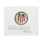 [APOLLO 16]. FLOWN ON APOLLO 16. EMBLEM SIGNED BY CHARLIE DUKE, WITH SUPPORTING DOCUMENTS
