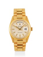 ROLEX | DAY-DATE, REF 18038 YELLOW GOLD WRISTWATCH WITH DAY, DATE AND BRACELET CIRCA 1980