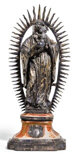A CONTINENTAL SILVER MADONNA AND CHILD GROUP, SOUTH GERMAN OR ITALIAN, CIRCA 1700