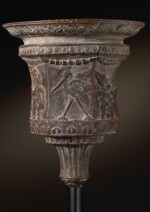 A ROMAN BRONZE CANDELABRUM BOWL DECORATED WITH THE BATTLE OF THE PYGMIES AND THE CRANES, CIRCA 1ST CENTURY A.D.