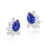 Pair of Sapphire and Diamond Ear Clips | 海瑞溫斯頓 | 3.66及3.61克拉「斯里蘭卡 」藍寶石 配 鑽石 耳夾一對
