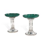 A pair of Russian silver mounted malachite tazzas, Fabergé, Moscow, 1908-1917