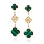 Pair of malachite and diamond earrings, 'Magic Alhambra'