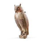 Carved and Painted Wooden Great Horned Owl Decoy, Herters Manufacturing Inc., Waseca, Minnesota, Circa 1940