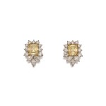 Pair of Fancy Intense Yellow Diamond and Diamond Earclips