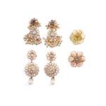 Frances Patiky Stein's Collection: Lot of Two pairs of Earclips and Two Brooches, Circa 1970