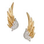 Pair of Gold and Diamond 'Flame' Earclips