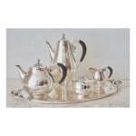 A Danish Silver Four-Piece "Cosmos" Tea and Coffee Set with Similar Tray No. 2E