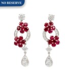 'Rosette' Pair of Ruby and Diamond Pendent Earrings | 格拉夫 | 'Rosette' 紅寶石 配 鑽石 耳墜一對 (紅寶石及鑽石共重約5.10及2.20克拉)
