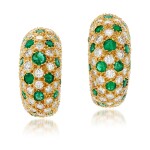 Pair of emerald and diamond ear clips