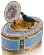 A PEARL, GOLD AND ENAMEL SINGING BIRD BOX, JAQUET-DROZ & LESCHOT, GENEVA, CIRCA 1792-1793, THE CASE GUIDON, RÉMOND, GIDE & CO., GENEVA