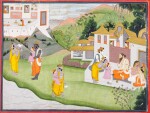 An illustration to a Harivamsa series: Krishna and Balarama at the ashram of their guru Sandipani, attributed to Purkhu and his workshop, North India, Punjab Hills, Kangra, circa 1815