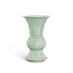 A Longquan celadon gu-shaped vase, Yuan dynasty 元 龍泉青釉花出戟觚