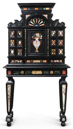 AN ITALIAN PIETRE DURE, MARBLE AND EBONIZED WOOD CABINET-ON-STAND LATE 19TH CENTURY