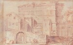 French School, 18th Century, An architectural capriccio with the Porta Maggiore in Roma | Ecole française du XVIIIe siècle, Caprice architectural avec la Porta Maggiore à Rome
