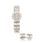 CORUM | LIMELIGHT, REFERENCE 37.780.69 M233 A WHITE GOLD, ROCK CRYSTAL AND DIAMOND-SET BRACELET WATCH WITH A PAIR OF EARRINGS CONVERTED FROM EXTRA LINKS, CIRCA 1993