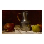 CHARLES ÉMILE JACQUE | STILL LIFE WITH FRUITS AND SILVER PITCHER 
