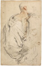 Recto: An old bearded man holding a bundle beneath his arm; verso: Various composition studies
