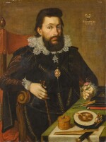 Portrait of Andreas Albrecht (1586–1628), half-length, seated in an interior and surrounded by cartographical instruments