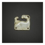 AN EXCEPTIONALLY RARE WHITE JADE 'GOAT' PLAQUE,  SONG - YUAN DYNASTY