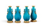 Two pairs of gilt-bronze mounted blue enameled porcelain vases, China, 19th century and Louis XVI style, 19th century | Deux paires de vases en porcelaine émaillée bleu turquoise, Chine, XIXe siècle et monture de bronze doré de style Louis XVI, XIXe siècle