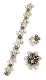 SUITE OF CULTURED PEARL AND DIAMOND JEWELS