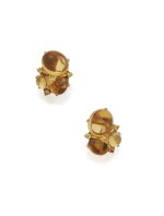 PAIR OF CITRINE AND YELLOW SAPPHIRE EARCLIPS, SEAMAN SCHEPPS
