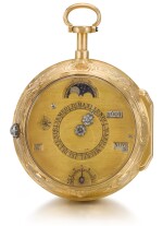 TAVERNIER À PARIS | A RARE GOLD DOUBLE DIALLED CALENDAR WATCH WITH MOON PHASES AND MANUAL YEAR MEMENTO DIAL, DUMB QUARTER REPEATING AND À TOC  CIRCA 1760
