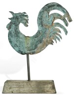 AMERICAN MOLDED SHEET-COPPER AND IRON ROOSTER WEATHERVANE, CIRCA 1880