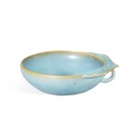 A Junyao blue-glazed handled washer, Song dynasty |  宋 鈞窰天藍釉板沿洗