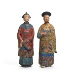 A pair of Chinese Export polychrome decorated clay nodding figures, early 19th century