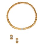 Schlumberger and Angela Cummings for Tiffany & Co.| Pair of Gold and Diamond 'Rope Six-Row' Earclips and Gold and Diamond 'X' Necklace