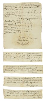 (AMERICAN REVOLUTION) | Five manuscript documents signed by some of the first African-Americans to fight for the American cause, dated less than a month after Lexington and Concord, Natick, Massachusetts, 15 May 1775 