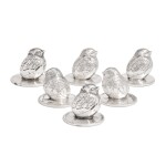 A set of six Edwardian silver 'Easter chick' menu holders, S. Mordan & Co. Ltd., Chester 1908