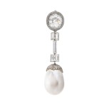Natural Pearl and Diamond Brooch  天然珍珠配鑽石別針