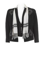 Freddie Mercury's signature black and white zig-zag scarf with black jacket and blouse, 1970s