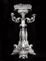 A Regency silver presentation three-light candelabrum centrepiece, Paul Storr of Storr & Co. for Rundell, Bridge & Rundell, London, 1813  