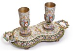 A rare set of silver, cloisonné and pictorial enamel cups and salver, Feodor Rückert, Moscow, 1899-1908