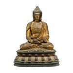 A gilt-lacquer bronze figure of seated Buddha, 17th / 18th century
