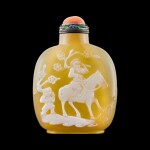A large chalcedony 'Meng Haoran' snuff bottle Qing dynasty, 18th - 19th century | 清十八至十九世紀 玉髓巧雕踏雪尋梅圖鼻煙壺