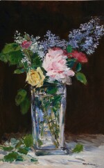 Vase de fleurs, roses et lilas