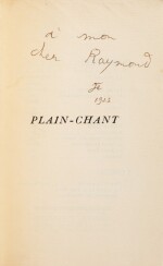 Plain-Chant. Poème. Paris, 1923. Rel de Fié. Ed. originale. Envoi à Raymond Radiguet,