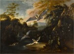 Wooded landscape with ducks chased by a bird of prey